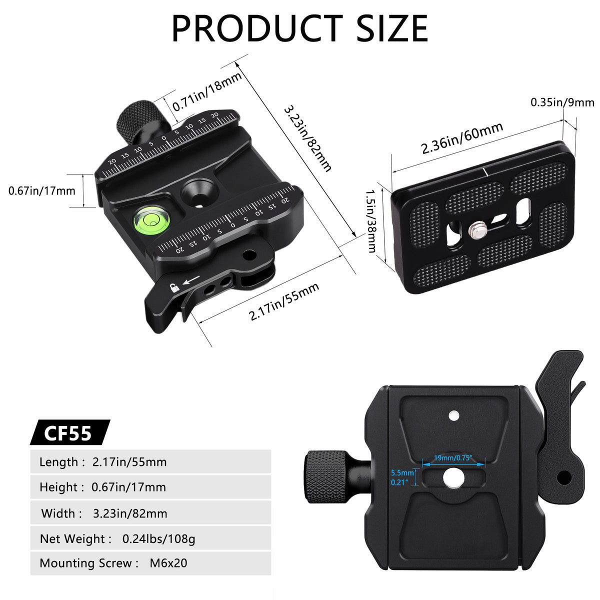 INNOREL CF55 Arca-Swiss Lever Clamp Quick Release Clamp Adapter