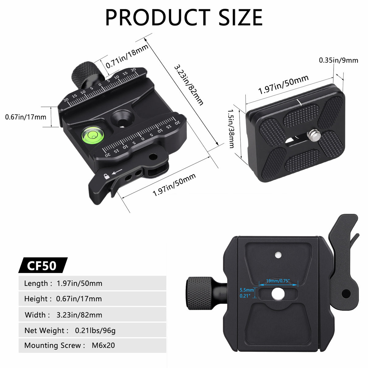 INNOREL CF50 Arca-Swiss Lever Clamp Quick Release Clamp Adapter