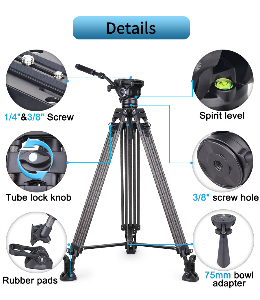 VT80C Professional Carbon Fiber Video Tripod
