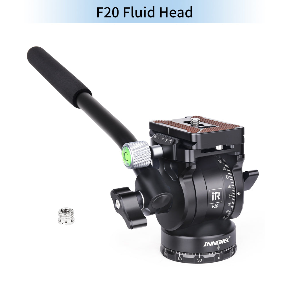 INNOREL F20 Mini Fluid Video Head 5kg Load, Panoramic Tripod Pan, 2 Arca Swiss Quick Release Plates, Handle, Magic Arm & Phone Clip for DSLR Camera