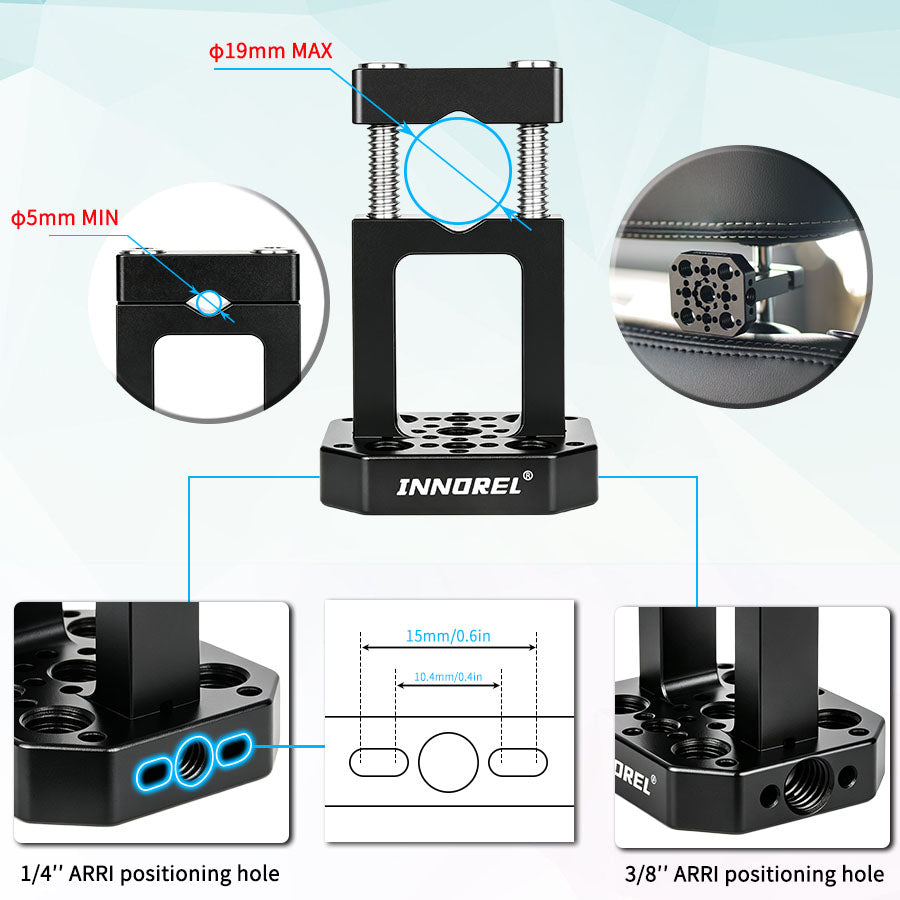 INNOREL TB0504 Car Headrest Camera Mount for Travel Bloggers