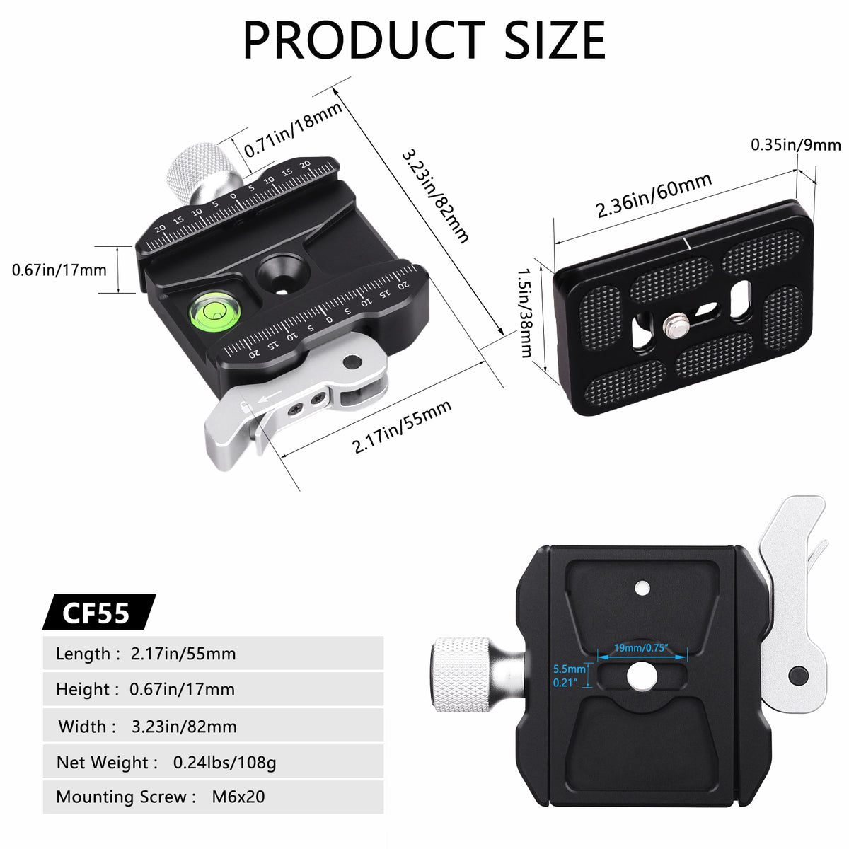 INNOREL CF55 Arca-Swiss Lever Clamp Quick Release Clamp Adapter