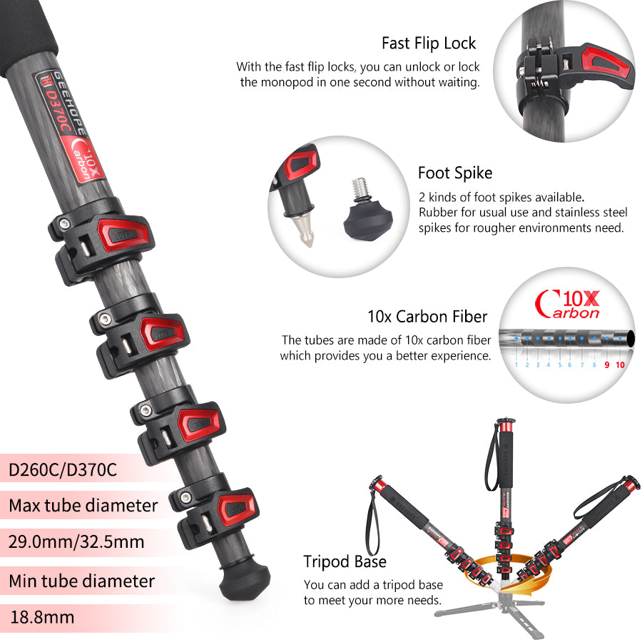 Clearance sale D260C Professional Camera Monopod Carbon Fiber （Delivery only to DE, AT, BE, DK, LU, NL）