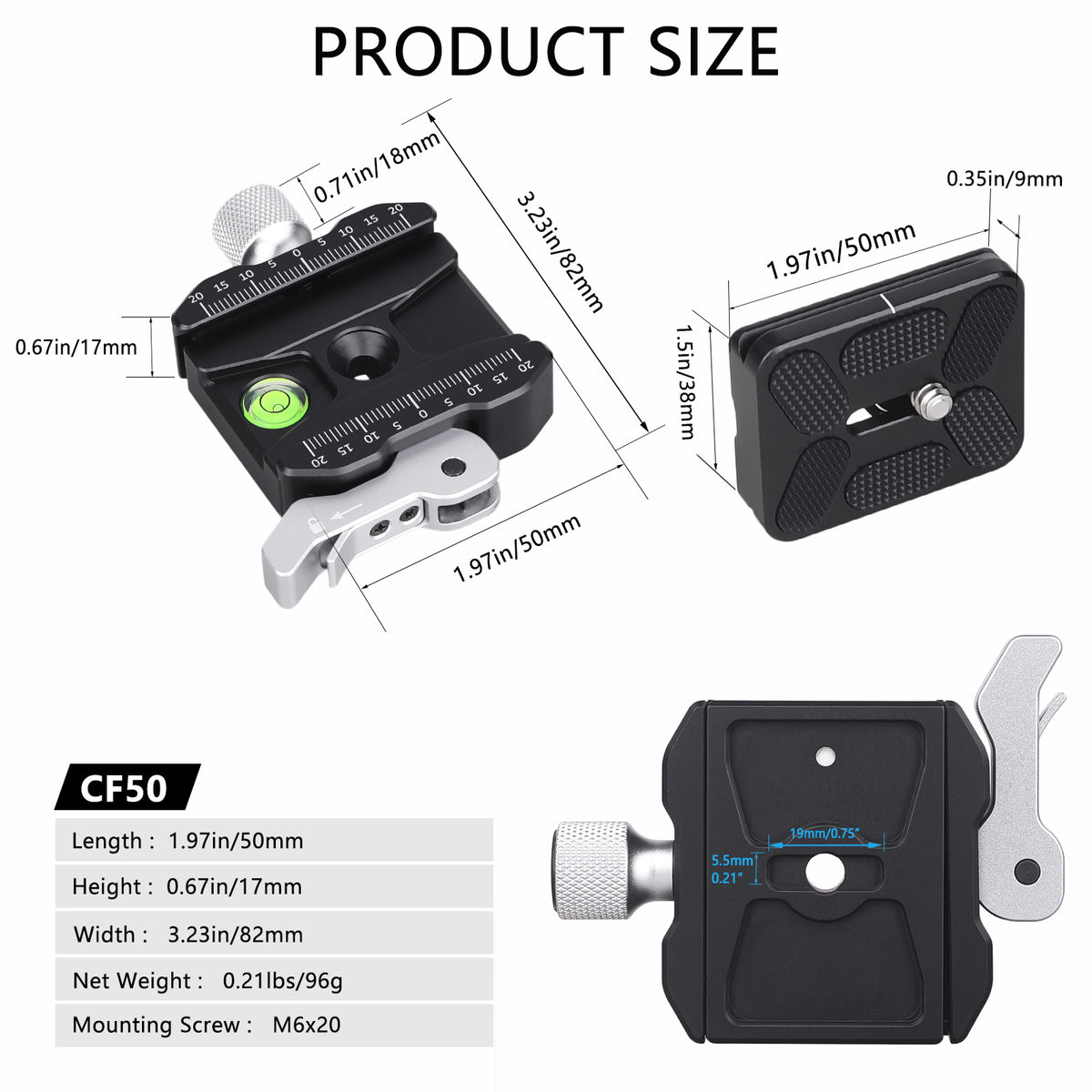 INNOREL CF50 Arca-Swiss Lever Clamp Quick Release Clamp Adapter