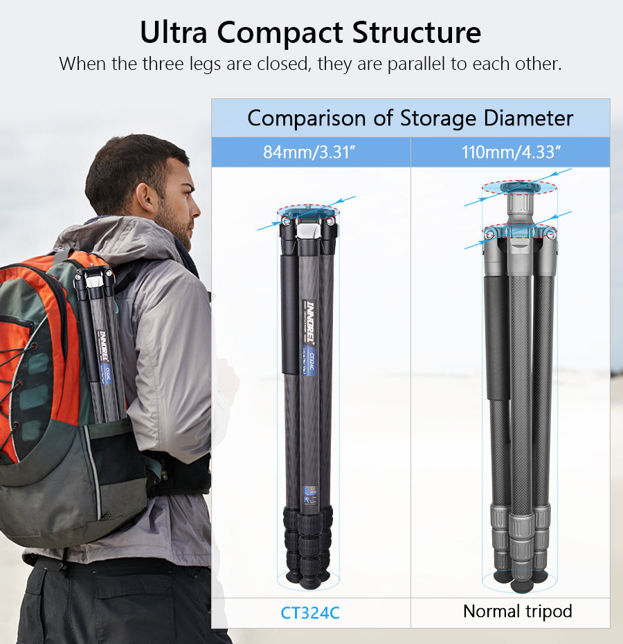 Compact Carbon Fiber Tripod with Stone Bag INNOREL CT324C