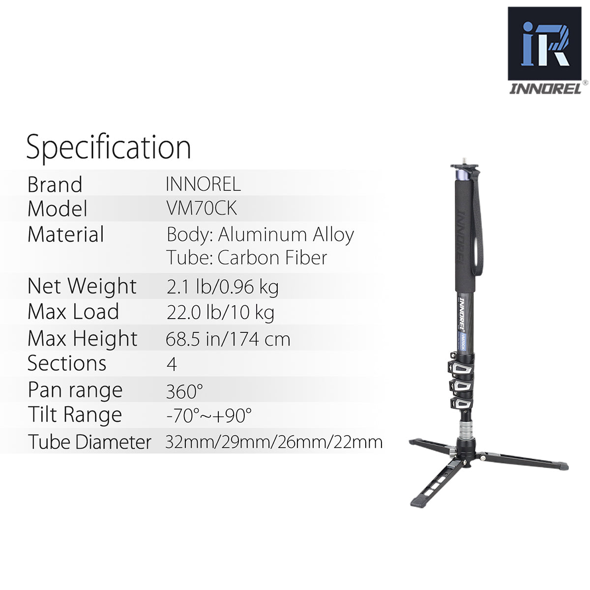 Used Carbon Fiber Monopod Kit-INNOREL VM70CK(Only Austrilia has inventory)
