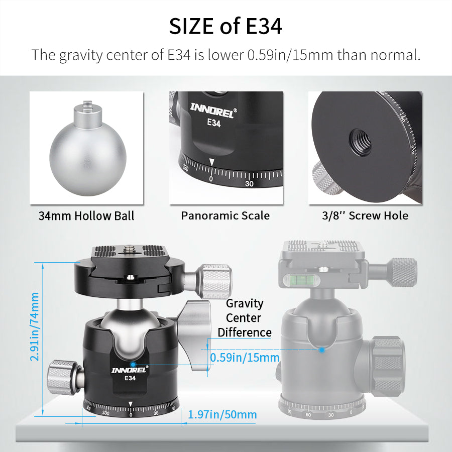 Low Profile Tripod Ball Head INNOREL E34/E40