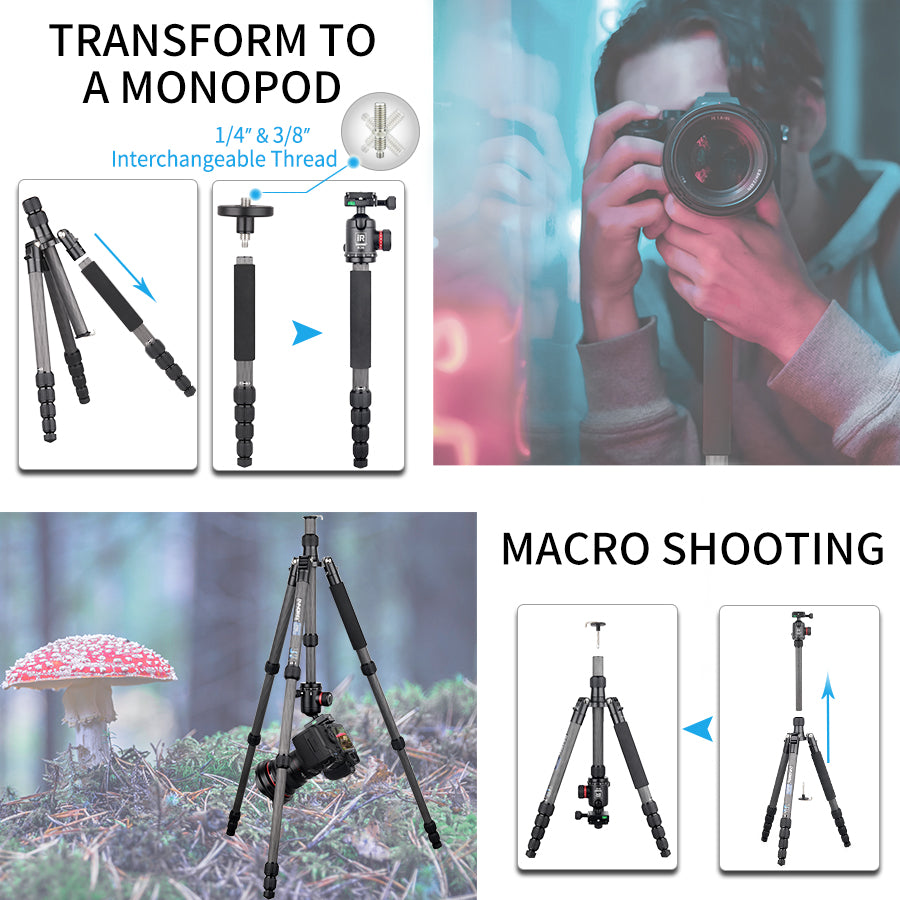 INNOREL RT55C Carbon Fiber Travel Tripod Monopod