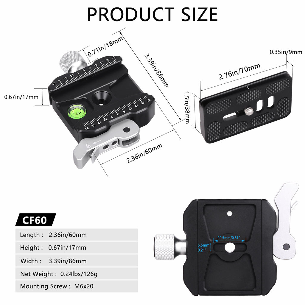 INNOREL CF60 Arca-Swiss Lever Clamp Quick Release Clamp Adapter