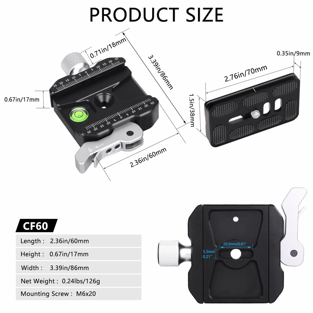 INNOREL CF60 Arca-Swiss Lever Clamp Quick Release Clamp Adapter