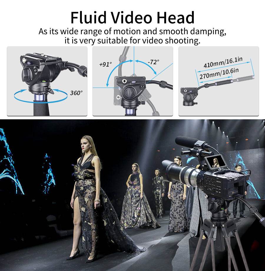 VF80C Professional Carbon Fiber Video Tripod