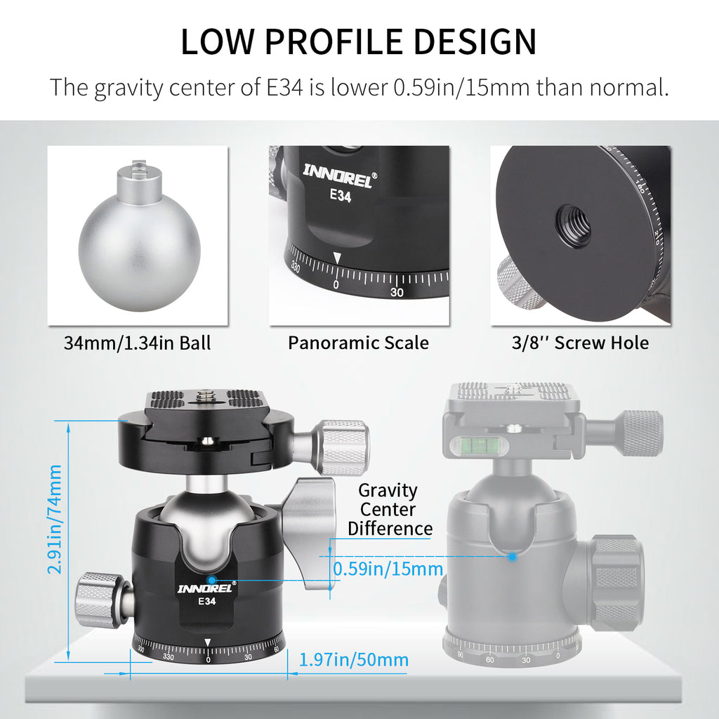 Europe Used Low Profile Tripod Ball Head INNOREL E34/E40