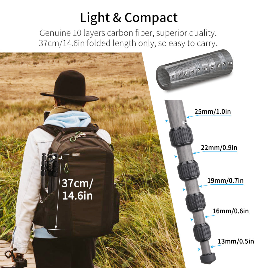 INNOREL RT55C Carbon Fiber Travel Tripod Monopod