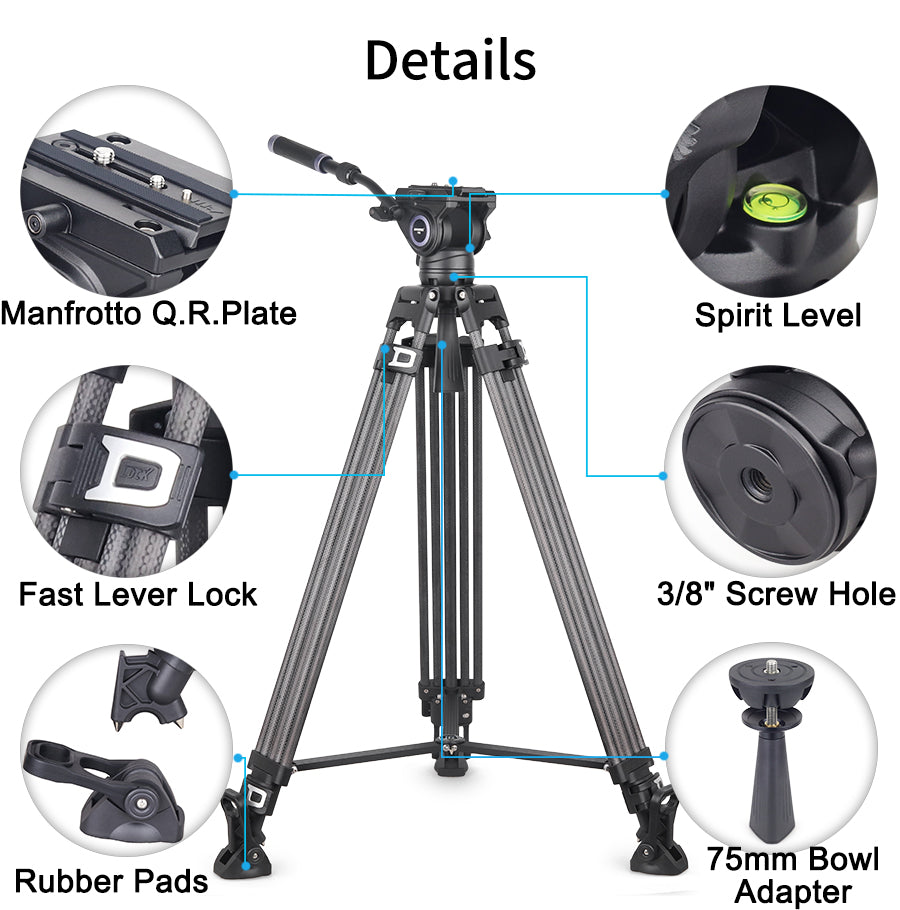 VF80C Professional Carbon Fiber Video Tripod