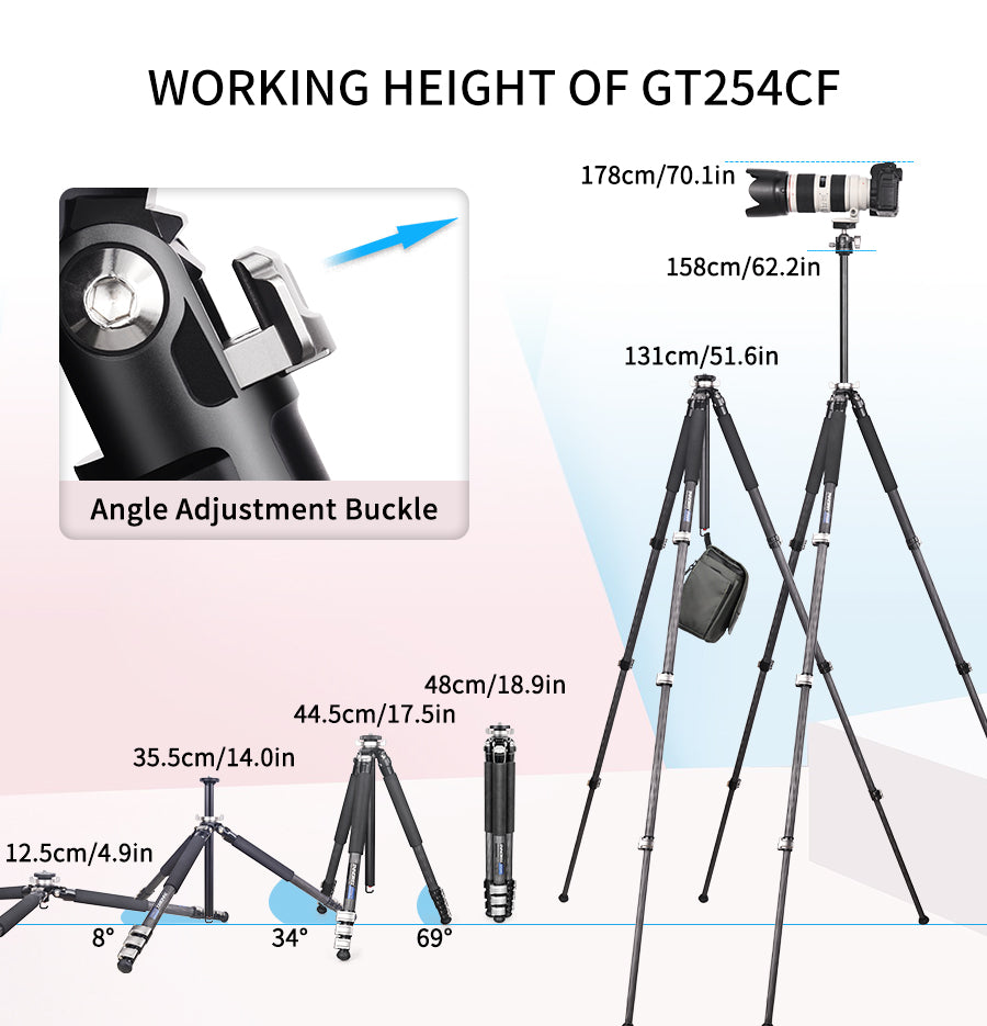 Professional Compact Portable Carbon Fiber Tripod INNOREL GT254CF