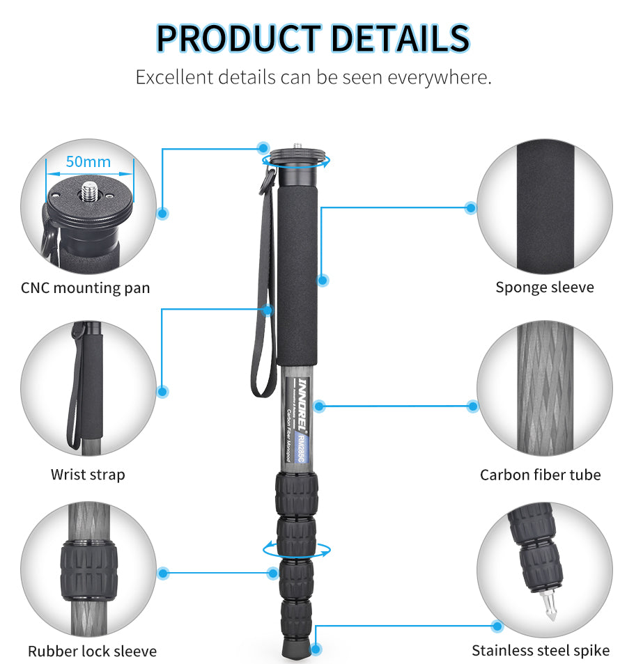 RM285C/RM325C 5-Section Carbon Fiber Monopod