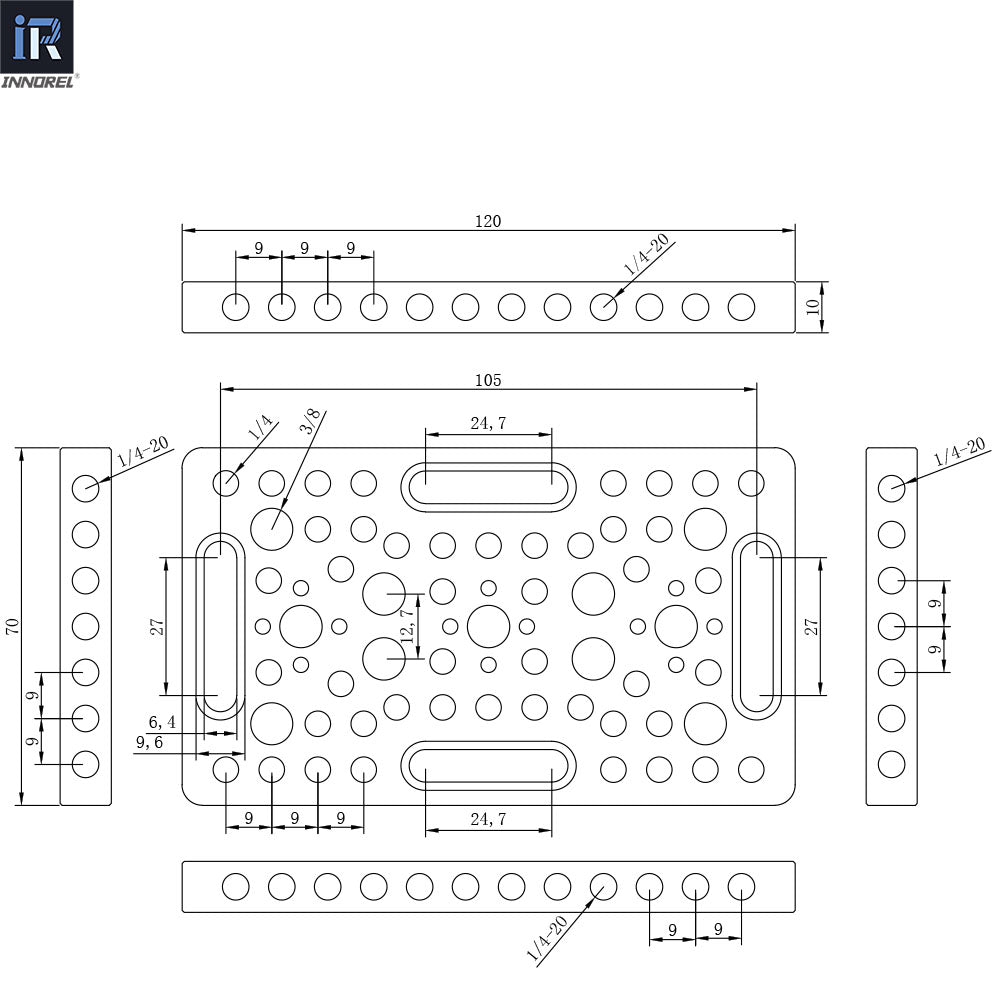 INNOREL CP1207 12*7cm Multi-Functional Cheese Plate with Built-in ARRI Locating Holes 1/4