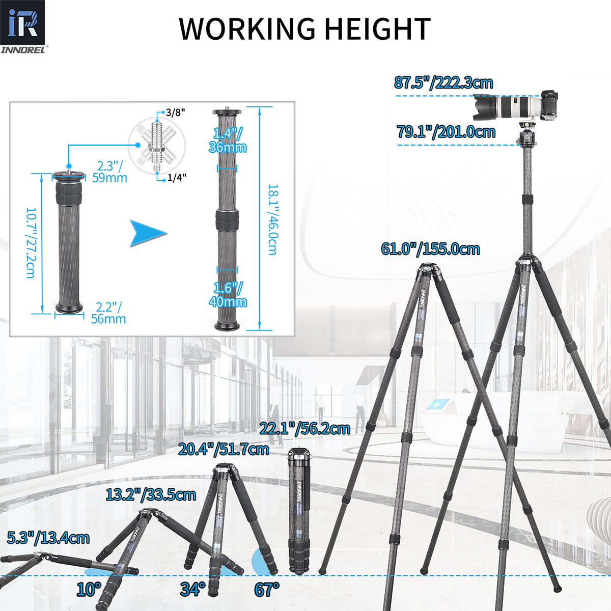 Carbon Fiber Camera Tripod 40mm Tube INNOREL KT404C