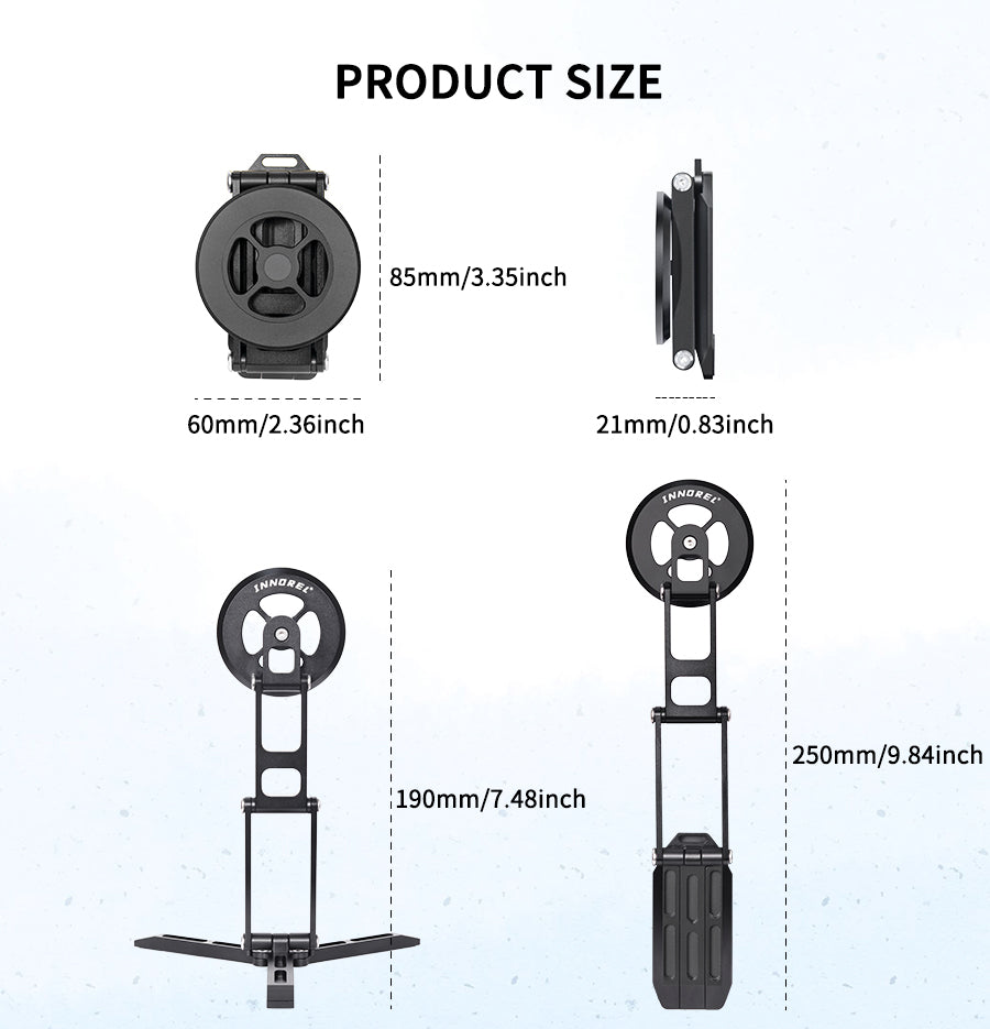 Perche à selfie portative INNOREL MS6 légère en alliage d'aluminium, pliable et réglable sur 3 axes avec plaque de dégagement rapide Arca-Swiss