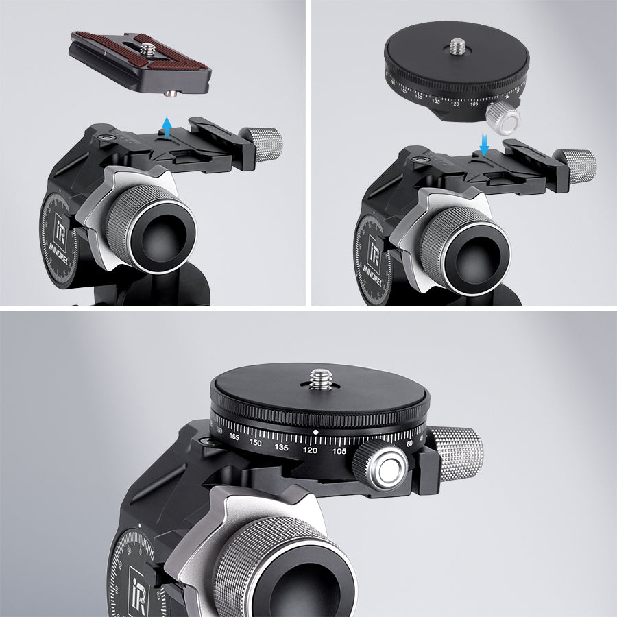 GR7 CNC Aluminum Alloy High Precision 3 Way Geared Tripod Head