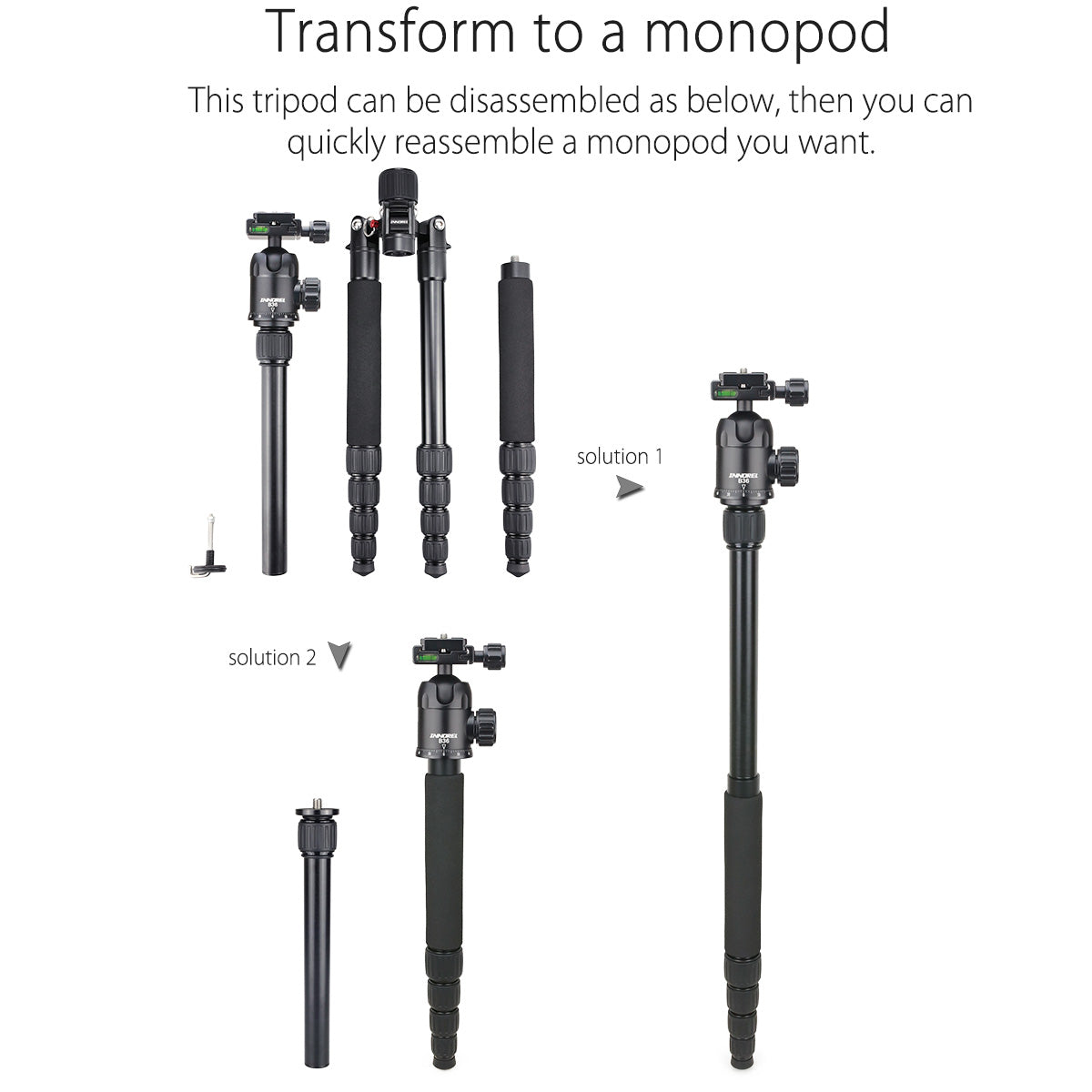Professional Photographic Travel Compact Aluminum Tripod Monopod INNOREL RT50