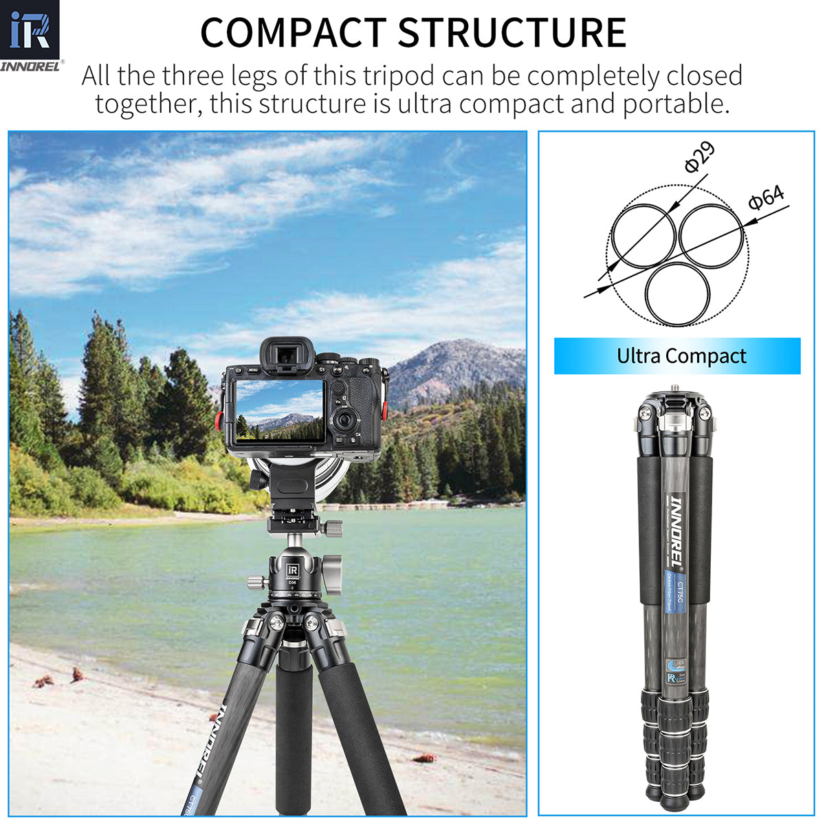 Carbon Fiber Compact Tripod INNOREL CT75C