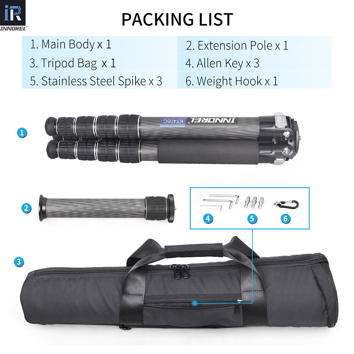 INNOREL Carbon Fiber Compact Tripod KT405C 40mm Tube