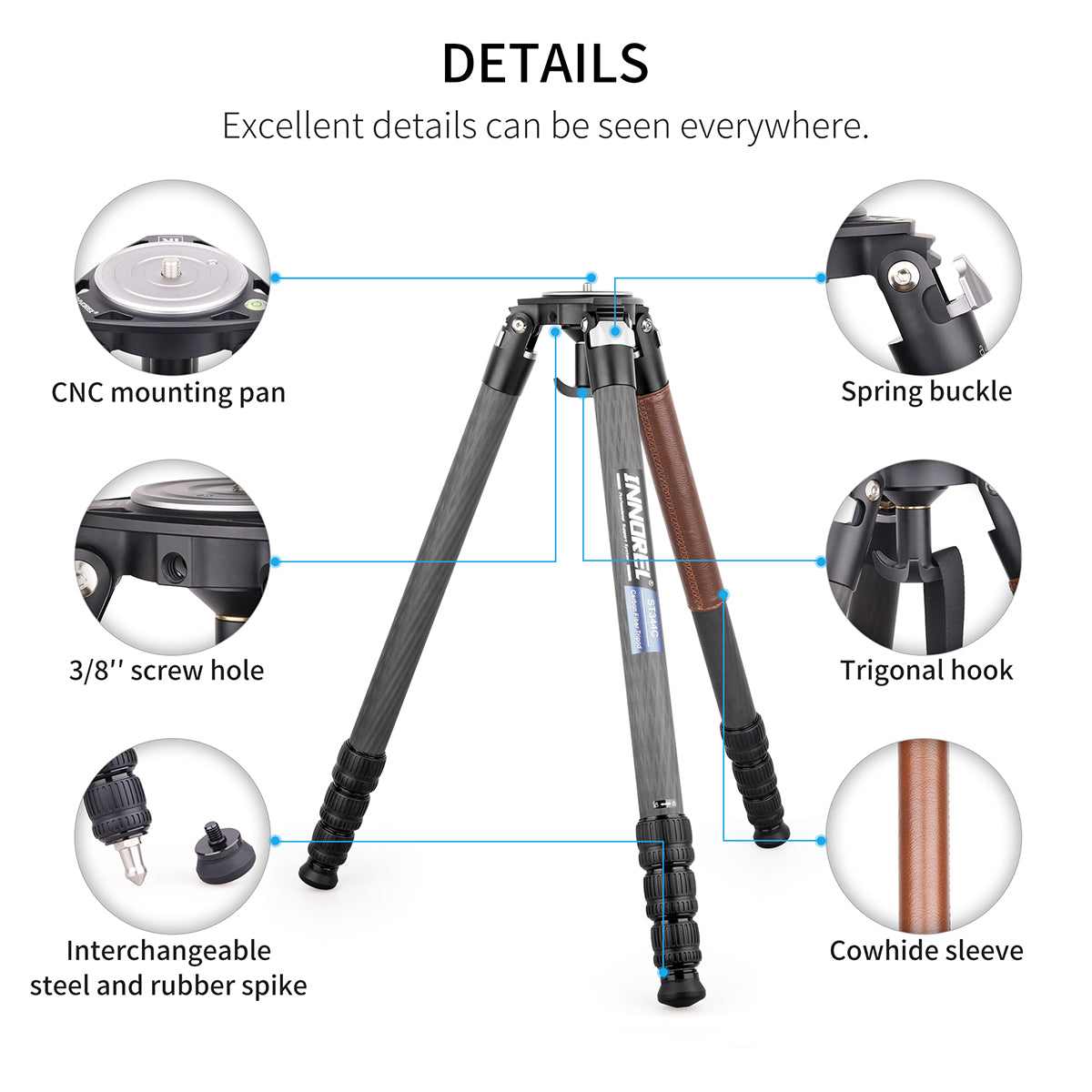 Carbon Fiber Cowhide Sleeve Tripod INNOREL ST344C