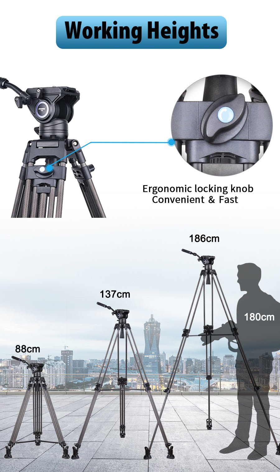 VT80C Professional Carbon Fiber Video Tripod