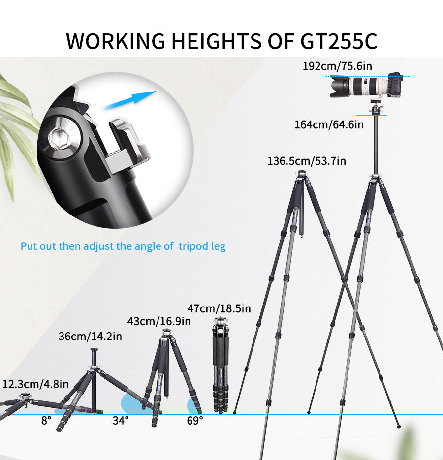 Professional Compact Carbon Fiber Camera Tripod INNOREL GT255C