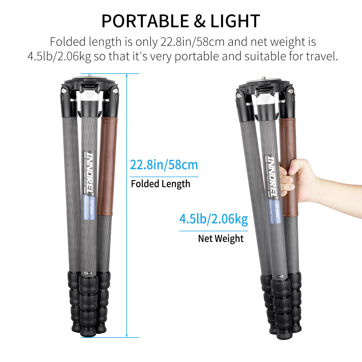Carbon Fiber Cowhide Sleeve Tripod INNOREL ST344C