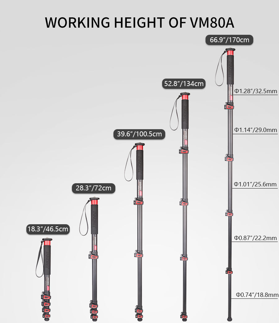 Aluminum Alloy Portable Lightweight Camera Monopod INNOREL VM60A/VM80A
