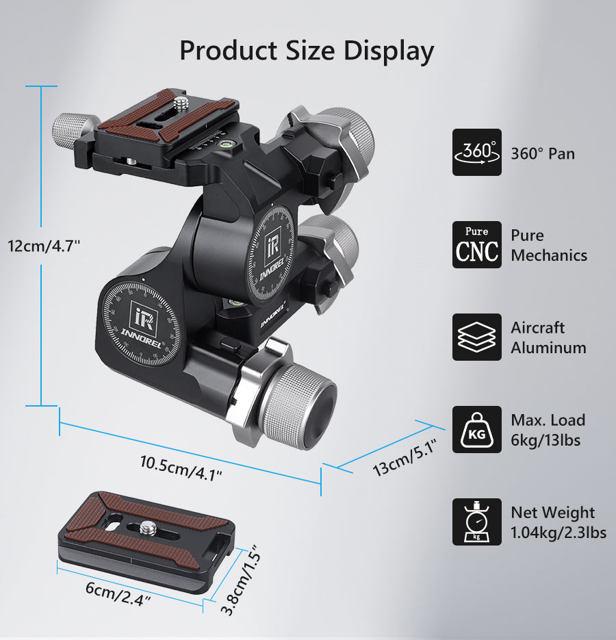 GR7 CNC Aluminum Alloy High Precision 3 Way Geared Tripod Head