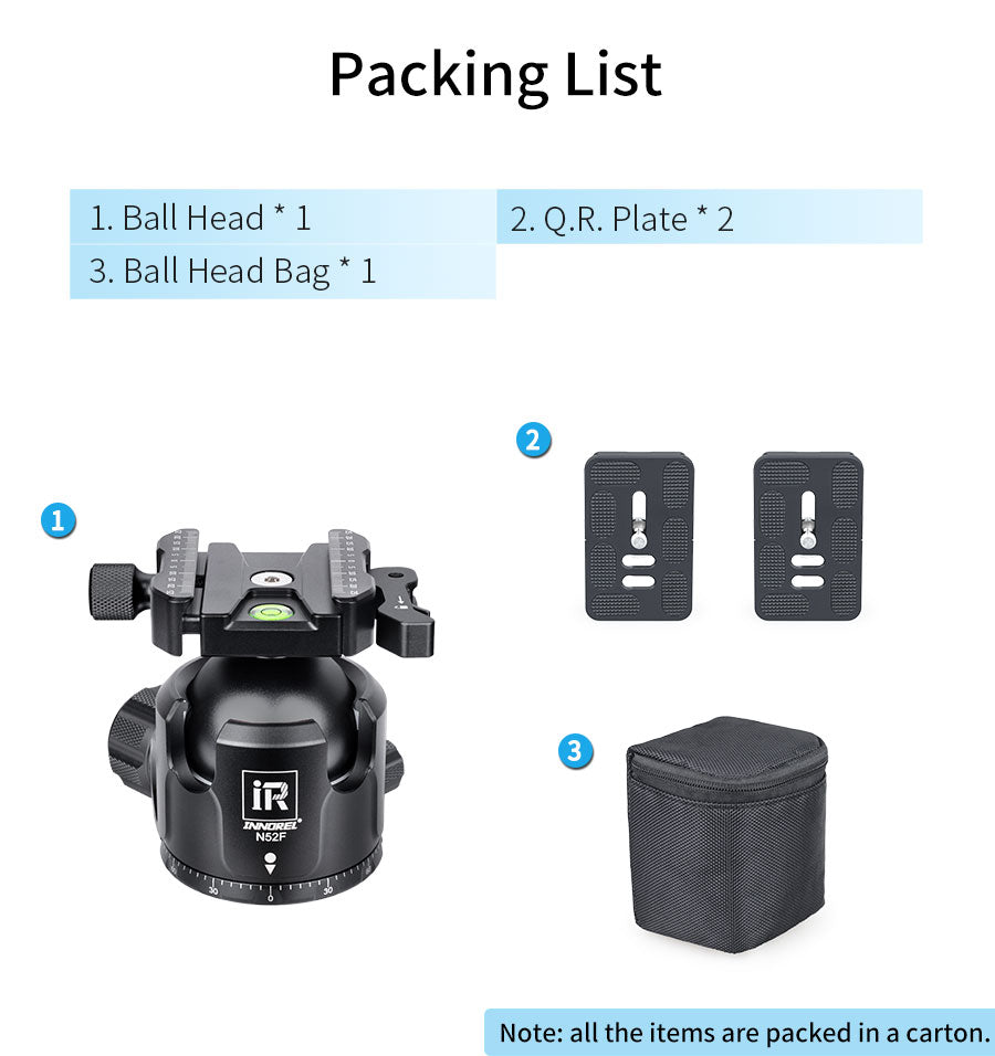 INNOREL N36F/N44F/N52F Black Low Profile Panoramic CNC Metal Ballhead