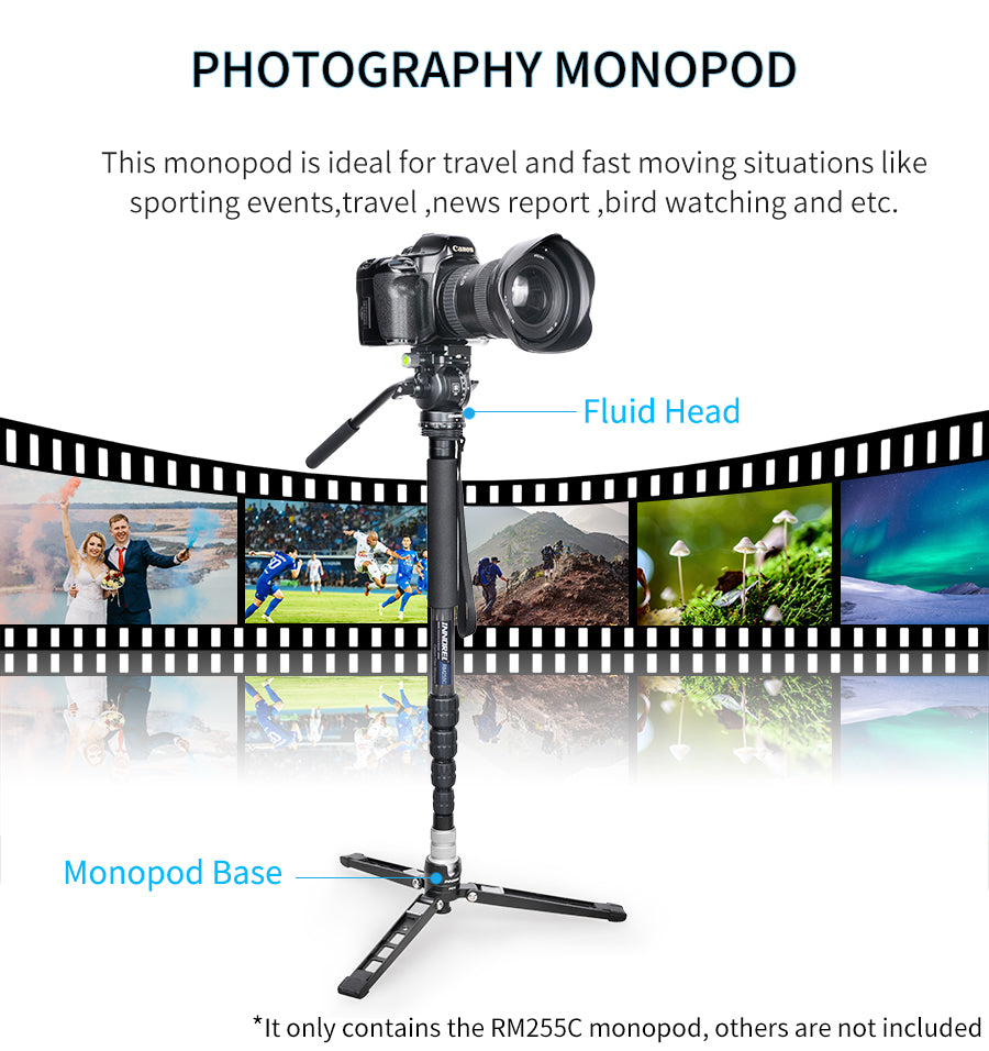 INNOREL RM255C Professional Carbon Fiber Monopod for Canon Nikon Sony DSLR Camera Video Camcorder 5-Section Photography Bracket
