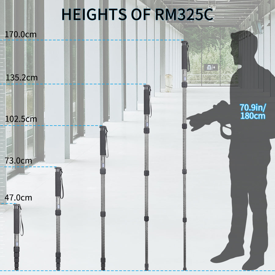 RM285C/RM325C 5-Section Carbon Fiber Monopod