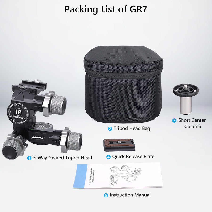 GR7 CNC Aluminum Alloy High Precision 3 Way Geared Tripod Head