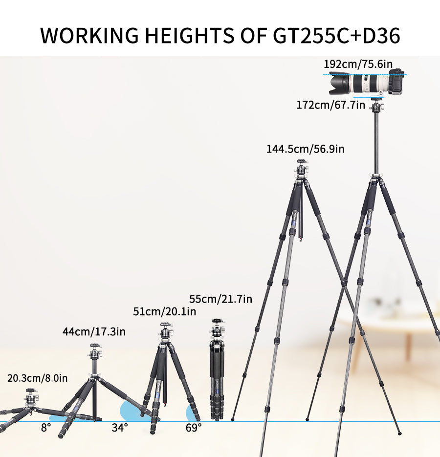 Professional Compact Carbon Fiber Camera Tripod INNOREL GT255C