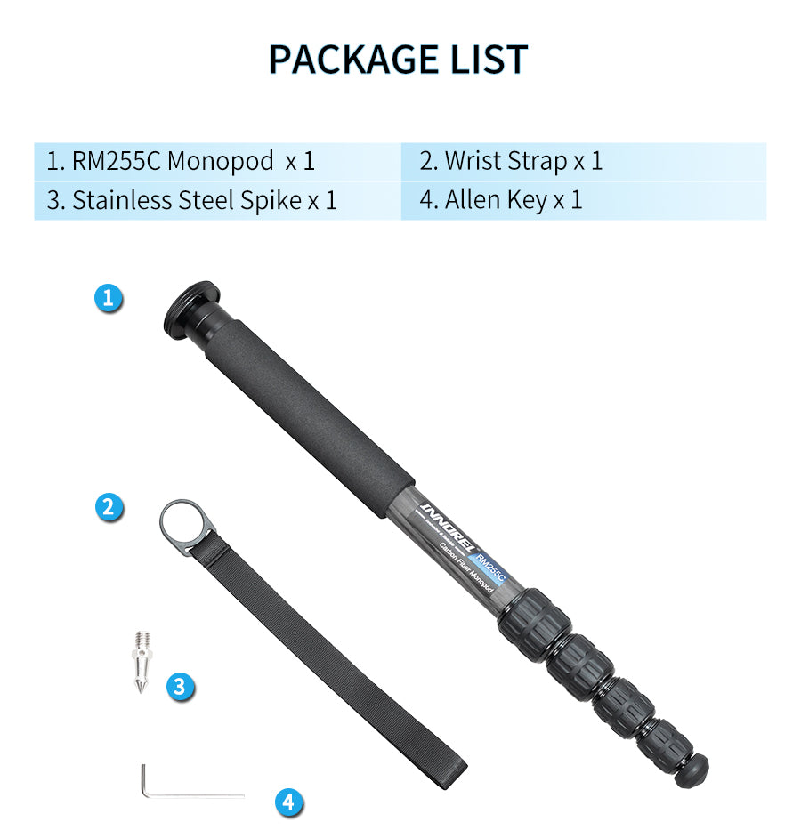 INNOREL RM255C Professional Carbon Fiber Monopod for Canon Nikon Sony DSLR Camera Video Camcorder 5-Section Photography Bracket