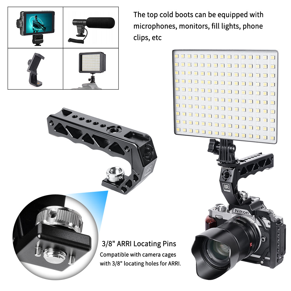 AH130 compatible with camera cages with 3/8" locating holes for ARRI