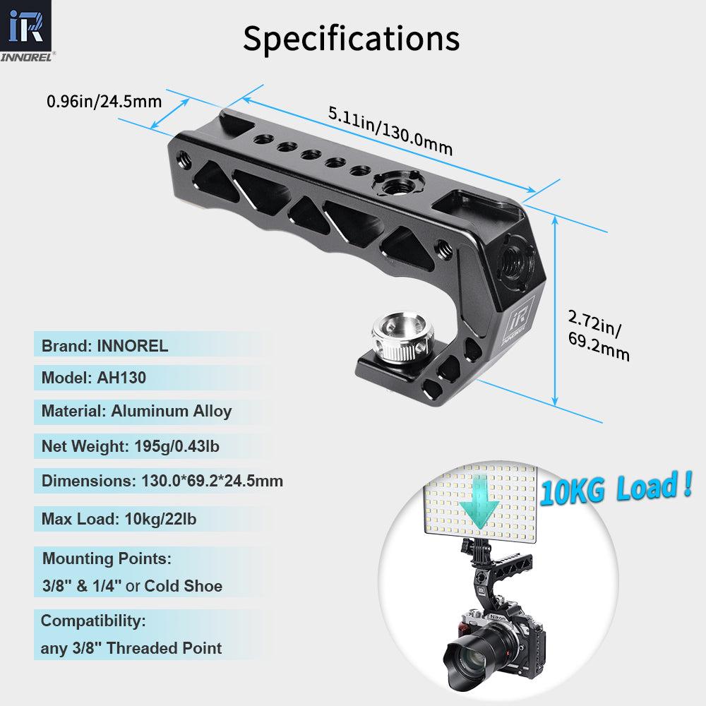 10kg aluminum alloy AH130 top handle with 3/8" & 1/4" thread and cold shoe