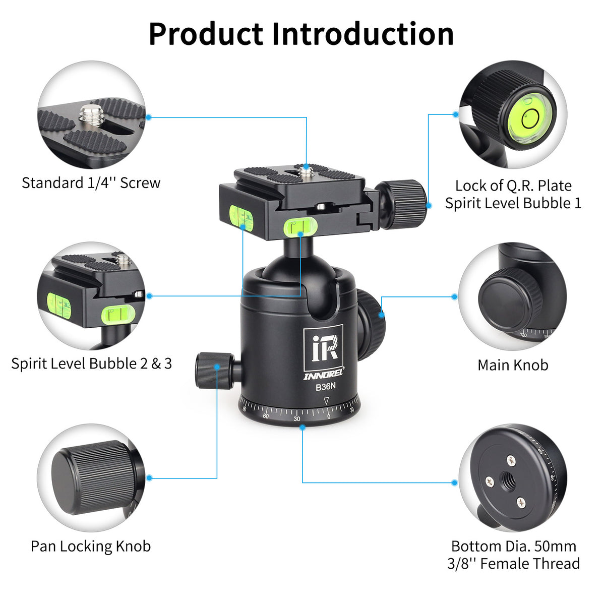 All Metal CNC Panorama Camera Tripod Ball Head Ball INNOREL B36N