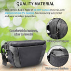 INNOREL CB0621 black camera sling bag is made of 16 AMP Canvas material with diamond check PU coating and has reassuring waterproof and wear-resistant properties