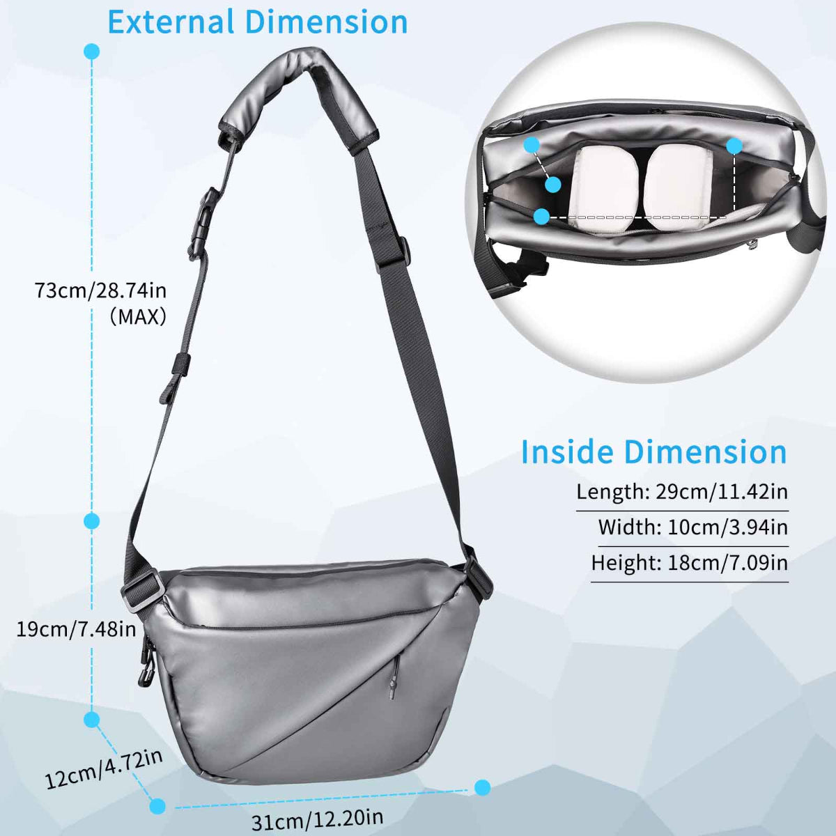 6L Silver Camera Sling Bag with Tripod Holder INNOREL CB0635
