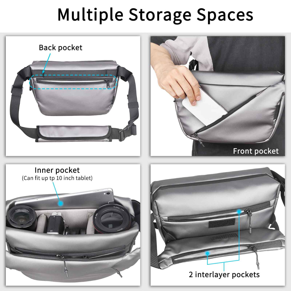 6L Silver Camera Sling Bag with Tripod Holder INNOREL CB0635