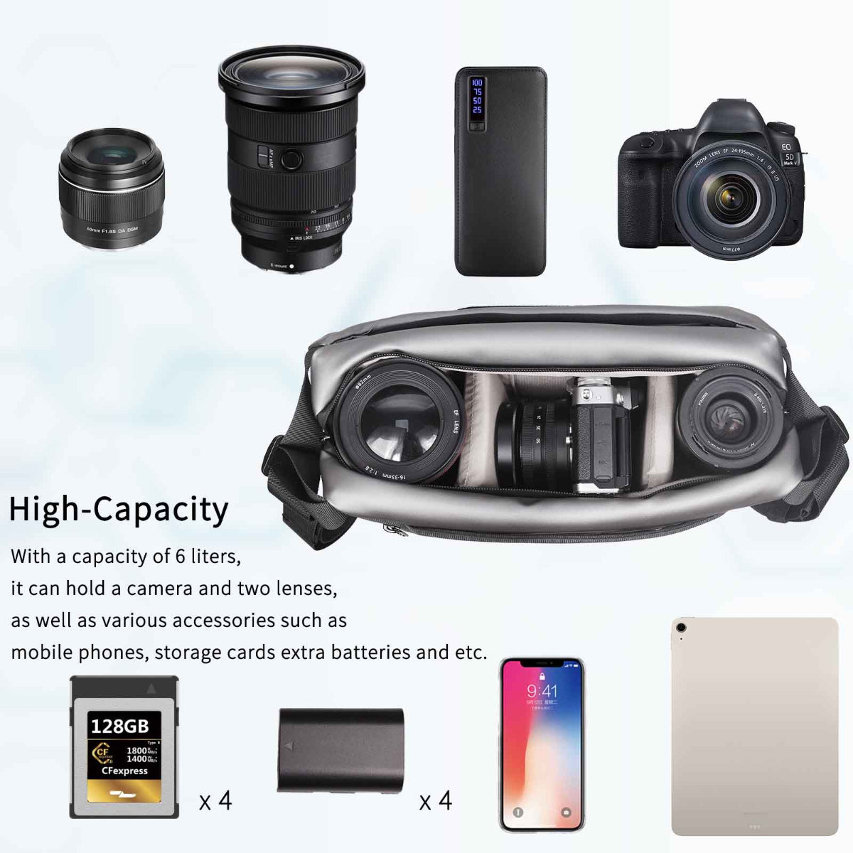 6L Silver Camera Sling Bag with Tripod Holder INNOREL CB0635