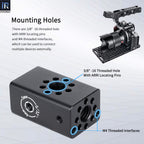 INNOREL CB1 cheese handle 3/8" -16 threaded hole with ARRI locating pins 1/4" -20 threaded hole with ARRI locating pins and M4 threaded interfaces for connecting multiple devices externally