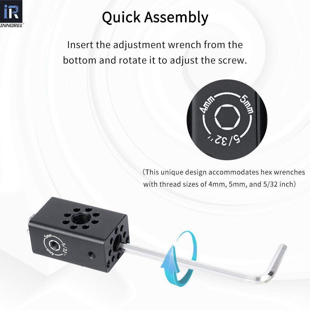 CB1 cheese handle assembly insert the adjustment wrench from the bottom and rotate to adjust the screw accommodates hex wrenches with thread sizes of 4mm 5mm and 5/32 inch