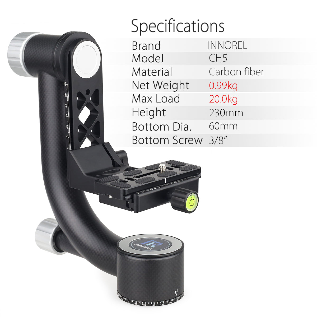 INNOREL CH5 Professional Gimbal Head Cantilever Tripod 