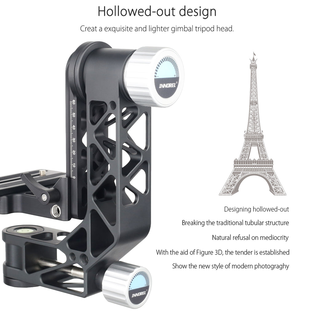INNOREL CH6 Professional Gimbal Head Cantilever Tripod Head, for Telephoto Lens 720°Rotation High Precision CNC